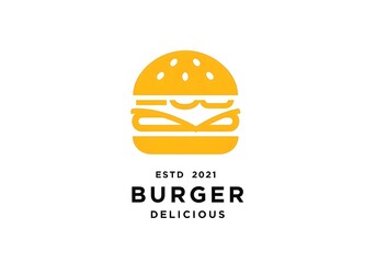Grab this delicious burger logo for your new restaurant or food truck branding now, simple burger art design for your brand identity needs