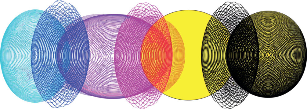 Abstract illustration with overlapping translucent ellipses. Dynamic colors blend and textured patterns intertwine, creating a captivating modern visual artwork with depth and harmony