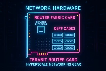 Neon Router Infographic with Network Architecture for IT Infrastructure Planning