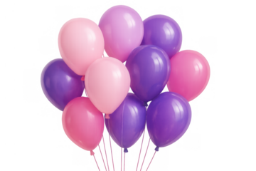 Pink and purple helium balloons bunch for an event decoration, celebrating a special occasion with festive party elements