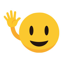 Vibrant yellow character with a wide smile happily waving, conveying a warm and welcoming gesture