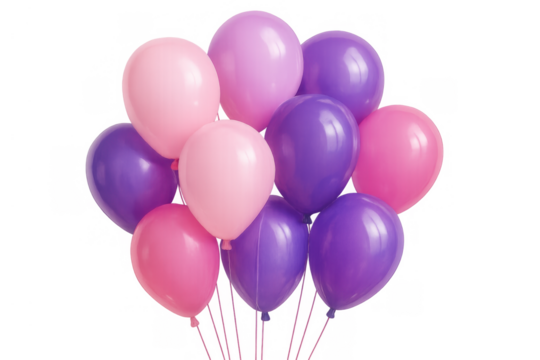 Pink and purple helium balloons bunch for an event decoration, celebrating a special occasion with festive party elements