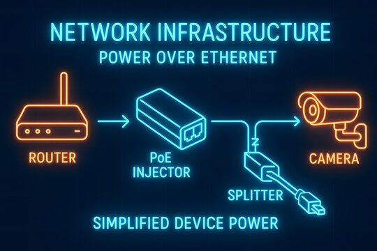 Neon PoE Network Diagram with Power Over Ethernet for IT Infrastructure