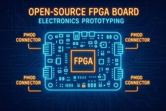 FPGA Board Glow Infographic with Programmable Logic for Electronics Design