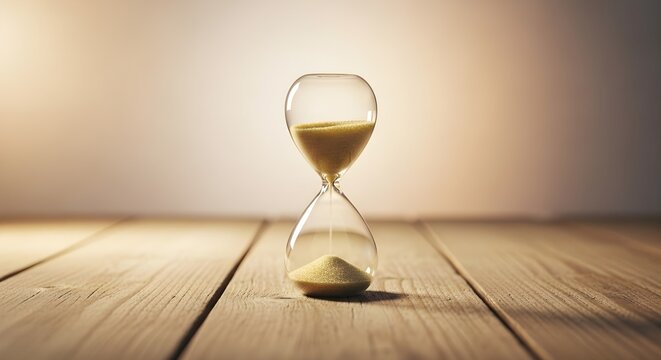 Hourglass on Wooden Surface Timeless Reminder of Passing Time and the Essence of Time