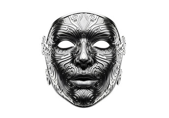 Abstract Futuristic Face With Intricate Lines And Black Eyes Against A Black Background With A Sense Of Mystery And Modernity