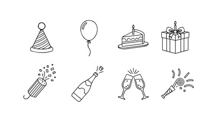 Collection of hand drawn birthday party elements silhouette