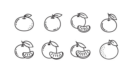 Collection of hand drawn orange fruit illustrations in a distinctive silhouette style
