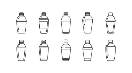 Collection of ten cocktail shaker silhouettes in a grid layout