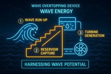 Wave Energy Conversion Infographic with Ocean Power Data for Renewable Energy Projects