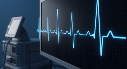Glowing EKG Display: Medical Monitor Shows Heartbeat Rhythm, Healthcare Concept.