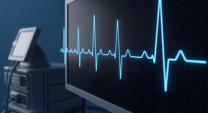 Glowing EKG Display: Medical Monitor Shows Heartbeat Rhythm, Healthcare Concept.