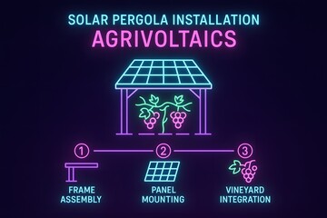 Agrivoltaics Neon Diagram with Solar Farming for Sustainable Agriculture