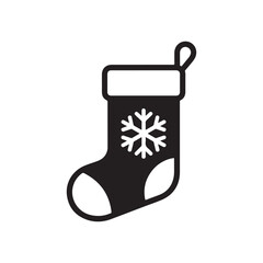 Black christmas stocking with snowflake silhouette isolated on white background