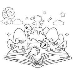 Cute Dinosaur Storybook Adventure with Volcano coloring page