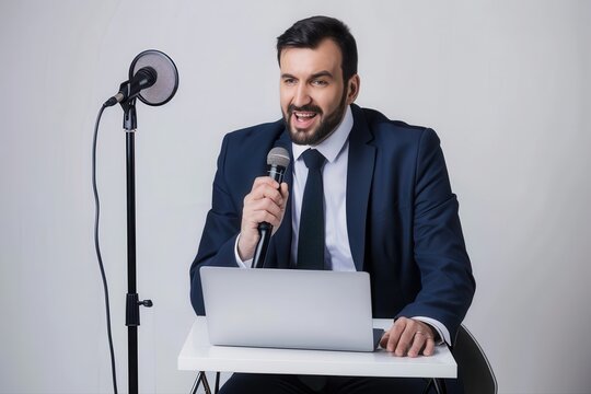 Podcaster Interview Businessman Podcast Broadcast Voiceover Radio Host on transparent background