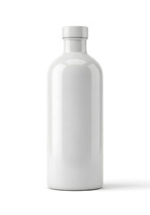 A sleek, glossy white bottle with a matching cap, isolated on a clean white background with a soft shadow.