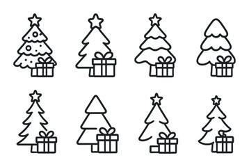 Monochromatic christmas trees with presents on dark background