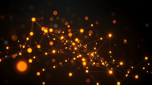 Abstract data visualization with glowing nodes, illustrating connectivity on a dark gradient background.