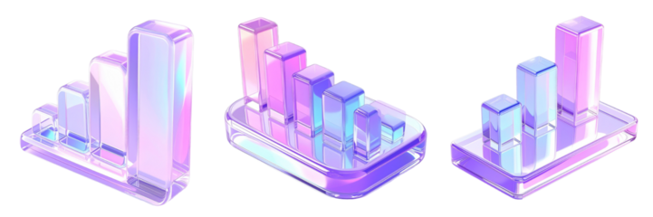 Isometric Charts Representing Business Data and Growth Over Transparent Background