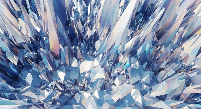 Abstract shimmering blue and white crystal shards background