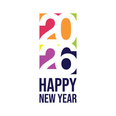 2026 happy new year colorful typography text logo design