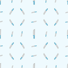Seamless Pattern of Blue Handled Kitchen Knives