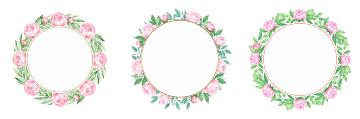 Watercolor Floral Wreath Arrangement Of Pink Flowers And Green Leaves With Transparent Background