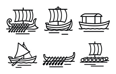 Collection of iconic ancient boats and ships designs