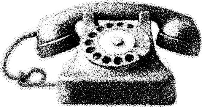 Vintage telephone engraving in classic hand-drawn style. This black outline print serves as a unique vector illustration of communication equipment.