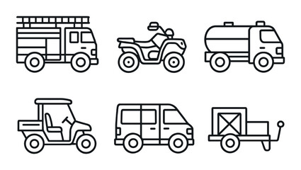 Collection of outline icons of utility and emergency vehicles