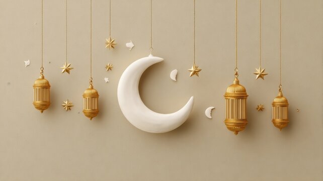 Ramadan kareem concept with traditional arabian lamp, wooden prayer beads, and fresh dates on white background, showcasing festive islamic food and drinks for ramadan celebration
