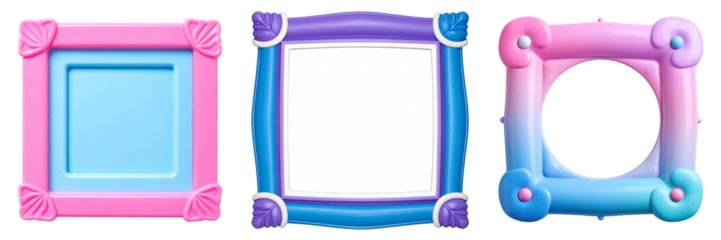 Collection Of Decorative Frames In Pink Blue And Purple Colors With Floral Ornaments And Transparent Background
