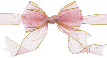 Elegant pink and gold glitter ribbon bow on black background