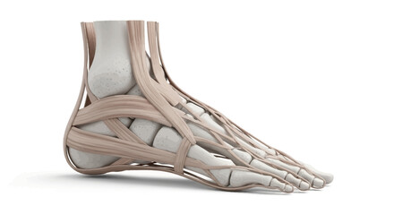 Detailed 3D Medical Illustration of the Human Foot Anatomy, Showcasing Intricate Skeletal Structure, Ligaments, and Tendons for Educational and Healthcare Applications