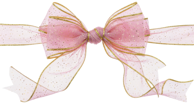 Elegant pink and gold glitter ribbon bow on black background
