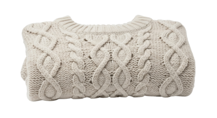 Cozy cream cable knit sweater with intricate patterns