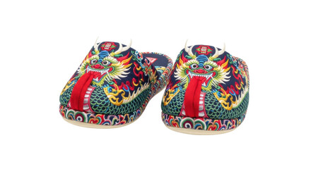 Colorful chinese dragon embroidered slippers with traditional design