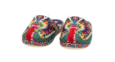 Colorful chinese dragon embroidered slippers with traditional design