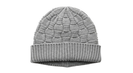 Cozy gray wool knit beanie hat with checkerboard pattern