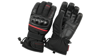 Black motorcycle riding gloves with red accents for protection and comfort