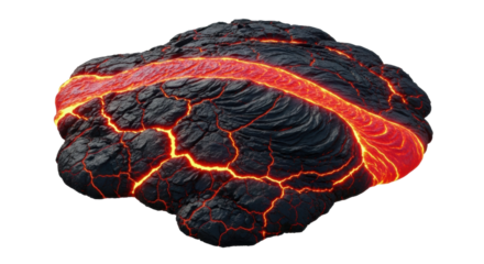 Molten lava flowing through cracked volcanic rock formation