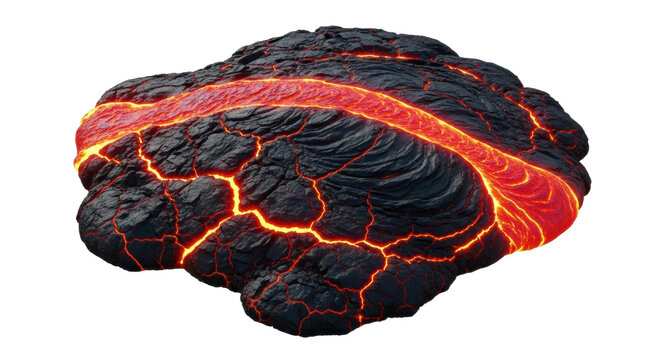 Molten lava flowing through cracked volcanic rock formation