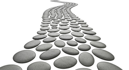 Curved pathway of smooth gray stones creating an infinite optical illusion