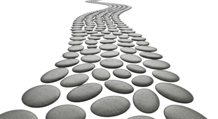 Curved pathway of smooth gray stones creating an infinite optical illusion