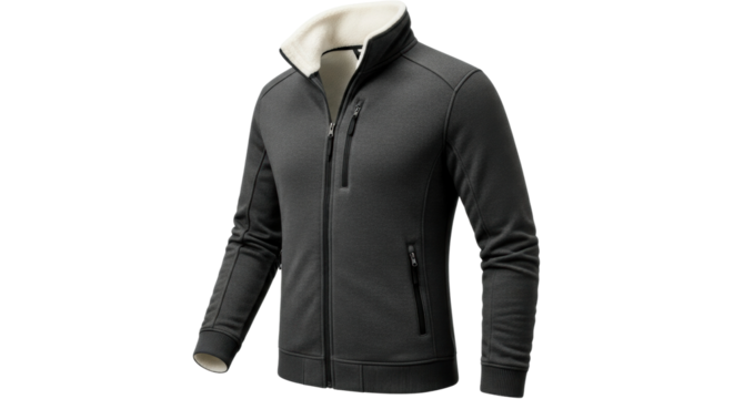 Men’s dark gray fleece-lined jacket with zipper pockets