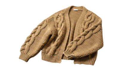Cozy oversized brown knit cardigan with cable patterns