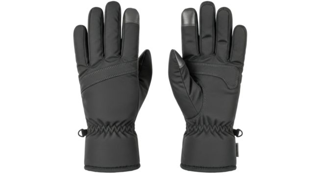 Black insulated touchscreen winter gloves with grip and elastic wrist