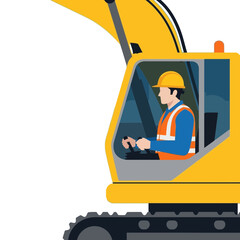 Construction worker operating excavator in vector illustration graphic