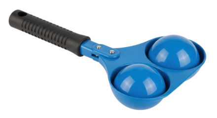 Blue plastic ball shaper for perfectly round ice cream scoops with black handle